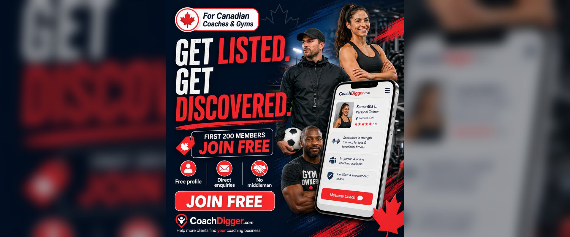 CoachDigger listing banner for Canadian coaches and gyms